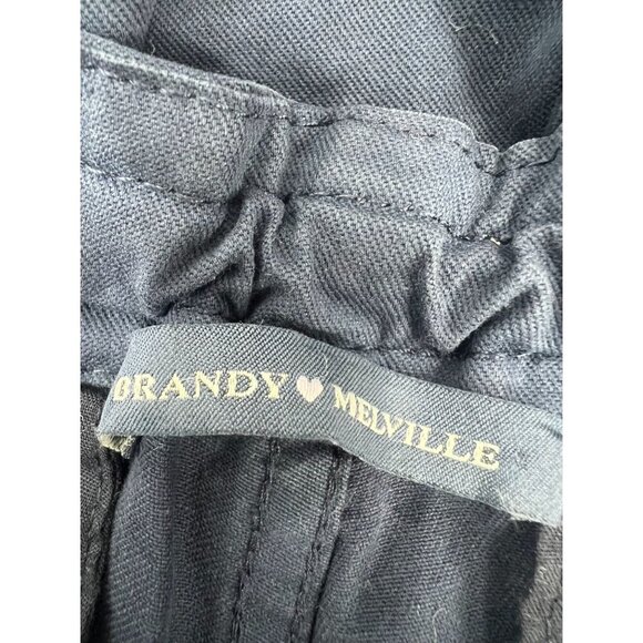 Brandy Melville Cargo Pants Navy Blue Elastic Waist Drawstring Hem Utility - Picture 2 of 10